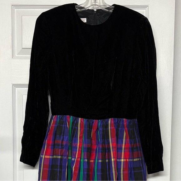 Vintage Talbots Holiday Maxi Dress Velvet Tartan Plaid Taffeta Crinoline Sz 10 - Picture 2 of 6